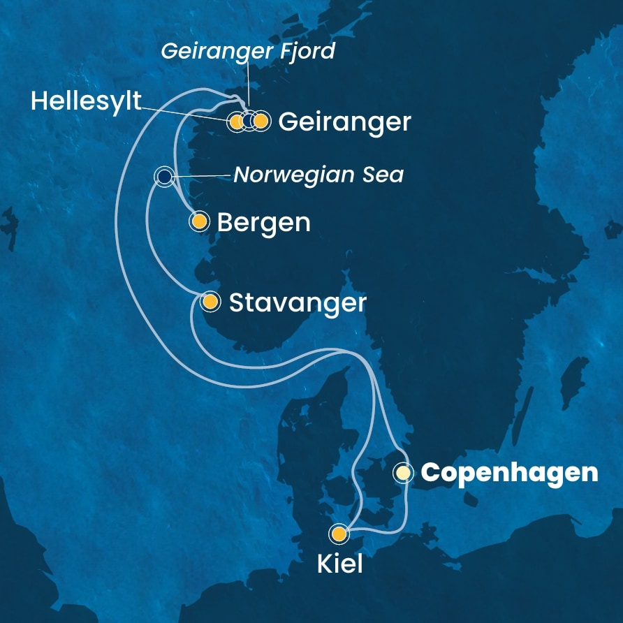 Costa Diadema Norjan Vuonoristeilyn reittikartta