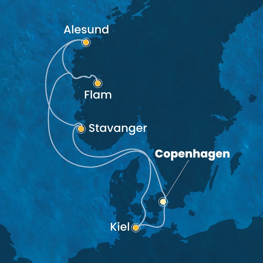 Costa Diadema Norjan Vuonoristeilyn reittikartta