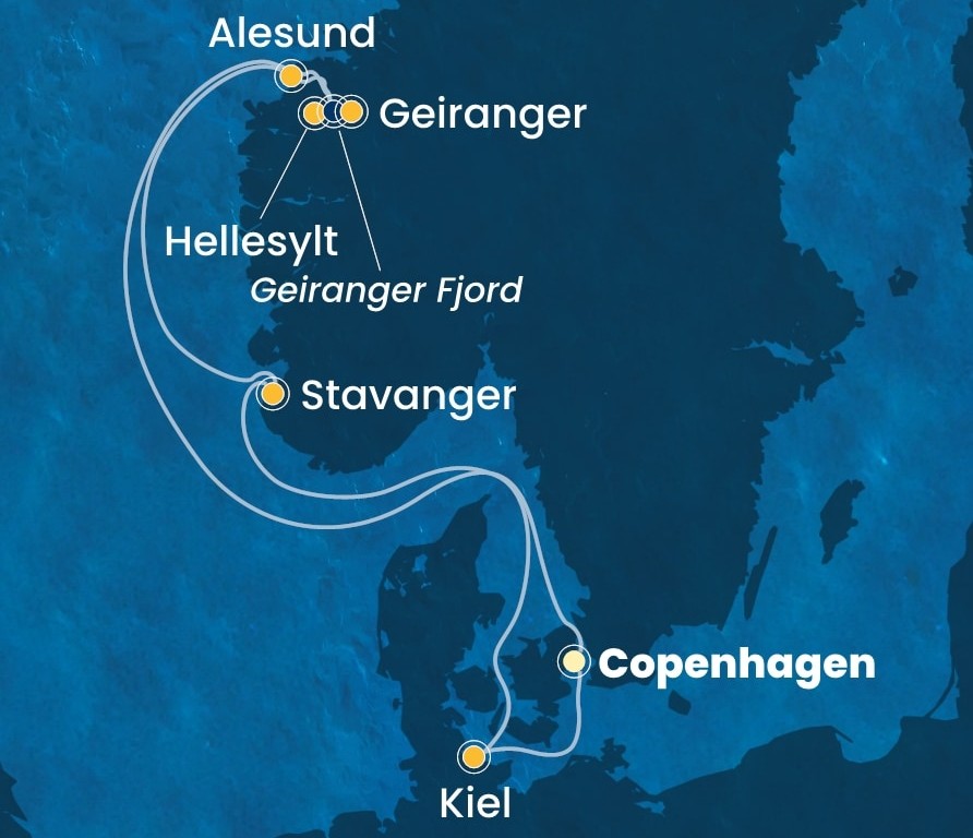 Costa Diadema Norjan Vuonoristeilyn reittikartta